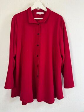 Christopher Calvin Womens Blouse Red Button Down Tunic Shirt Top XL Long Sleeve